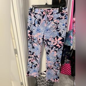 Lilly Pulitzer Kelly High Rise Crop Flare Bright Navy Amore Please Size 4 NWOT